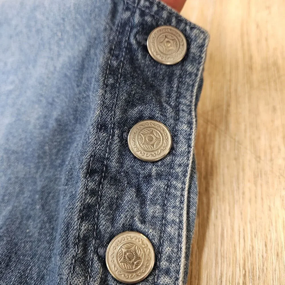 Directives Vintage 90s Denim Jumper Front Pockets Adjustable Button Women Medium